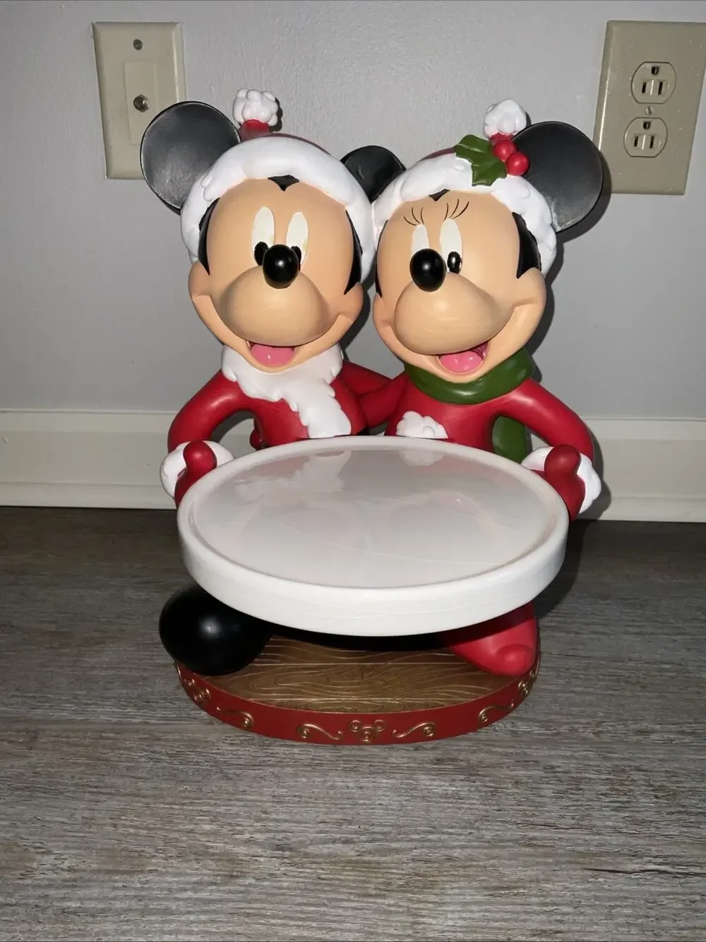 Rare Disney Mickey & Minnie Mouse Christmas Cookie Holder & Ceramic Tray